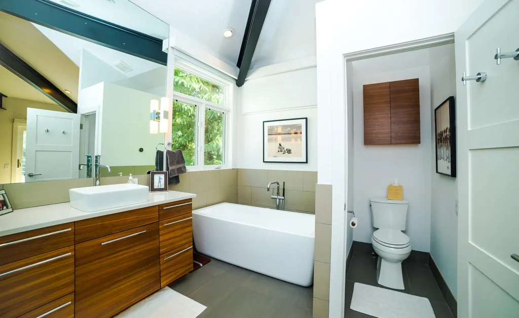 Interior bathroom of Golf Lane angled to display toilet room