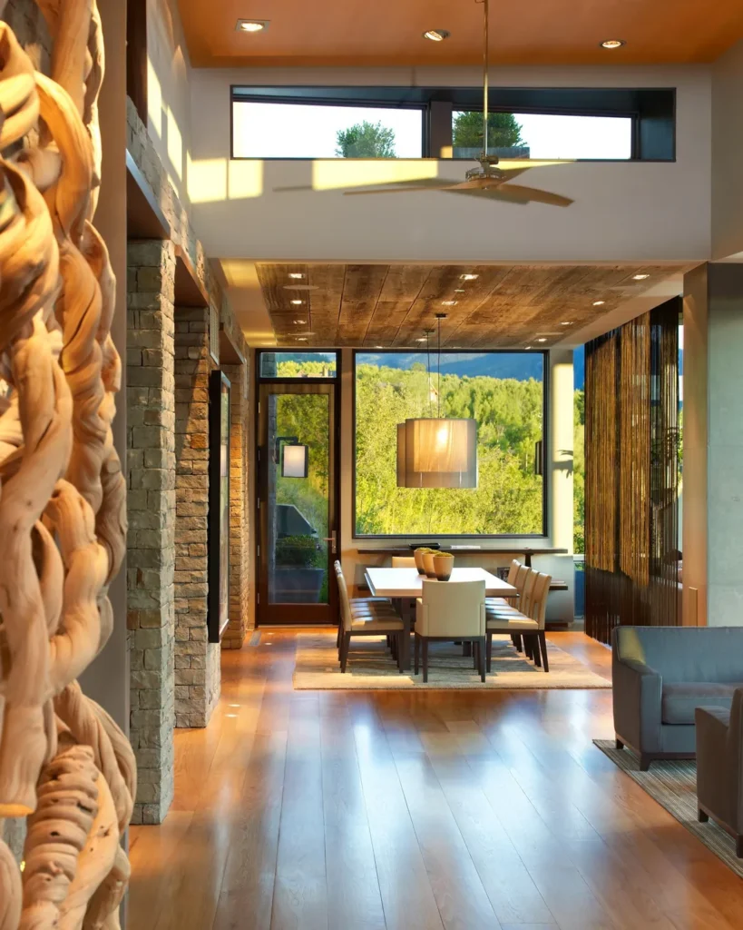 Hallway overlooking the dining area at Smuggler Mountain Residence