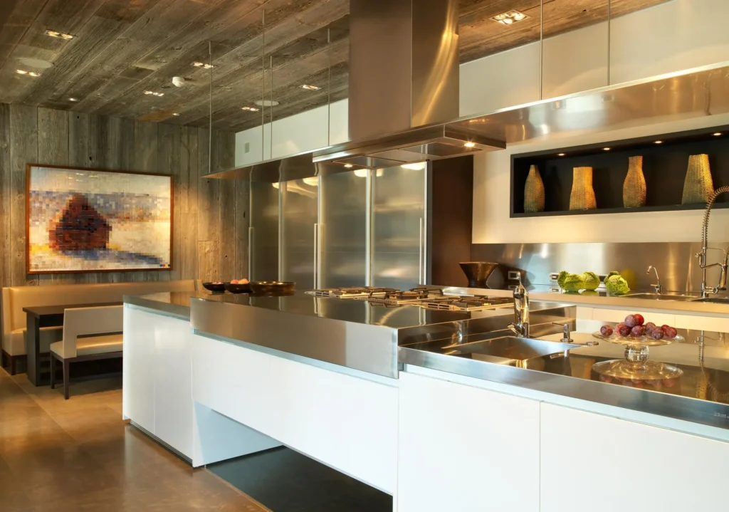 Interior kitchen area with stainless steel kitchen tops at Smuggler Mountain Residence